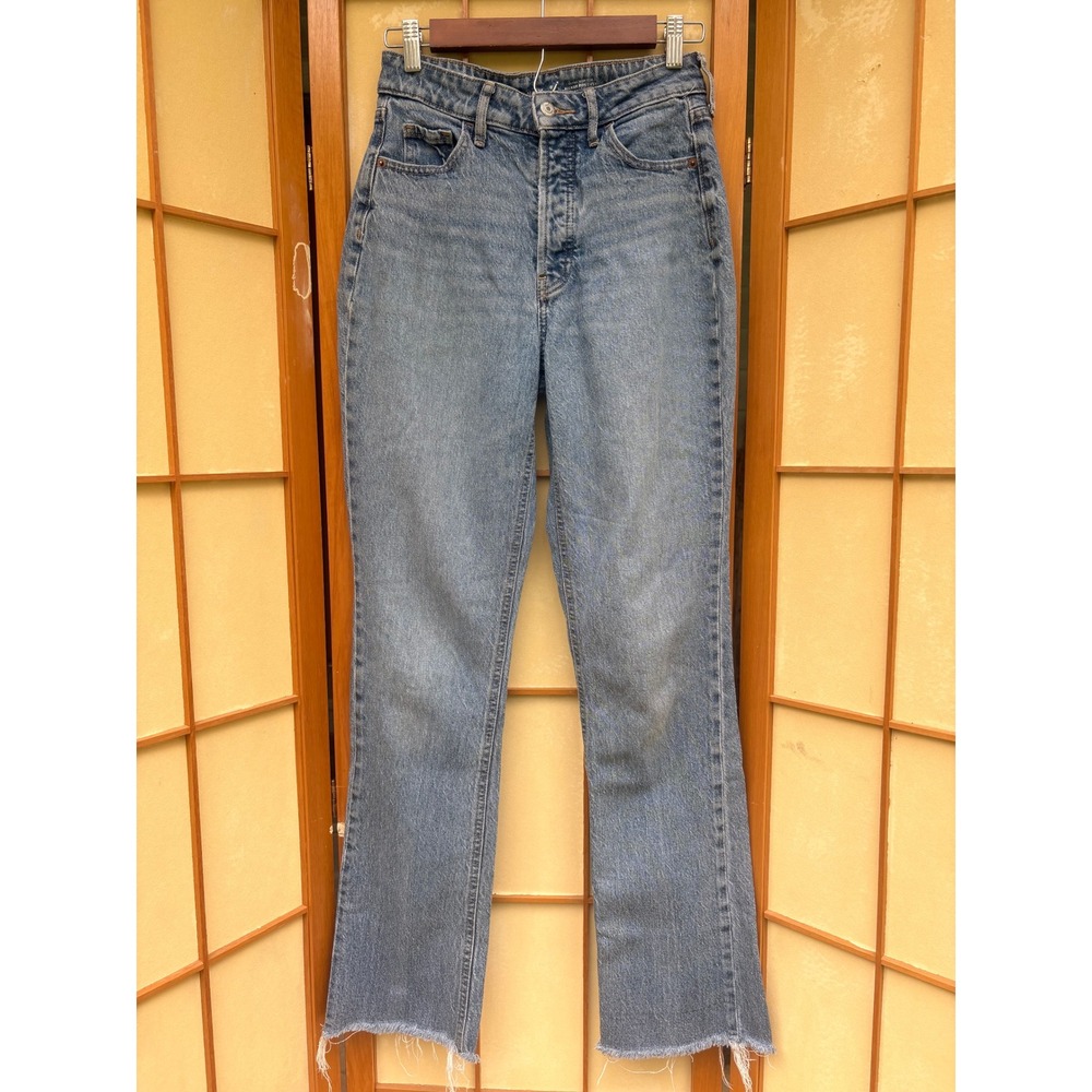 High Waisted Bootcut Jeans Blue Raw Hem Old Navy Kicker Extra High Rise Size 0